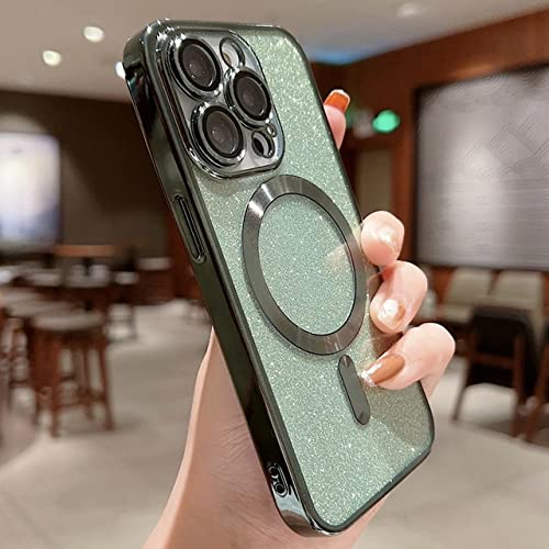 TUPODE Funda de teléfono con Carga inalámbrica Electroplate para iPhone 14 13 12 11 Pro MAX Plus, Funda Suave con Purpurina para Parachoques, Verde Alpino, para iPhone 11