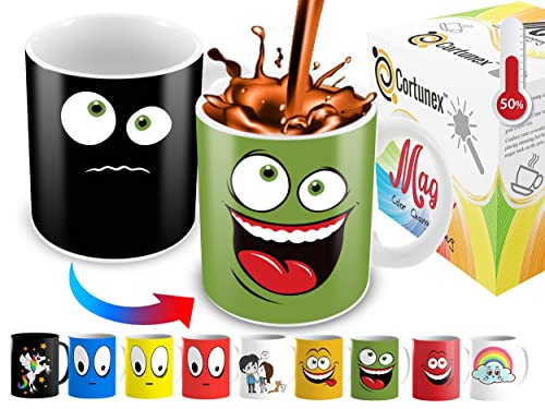 Cortunex Heat Changing Mug - Green Happy Funny Face - Funny Coffee Mug - Add Hot Liquid...