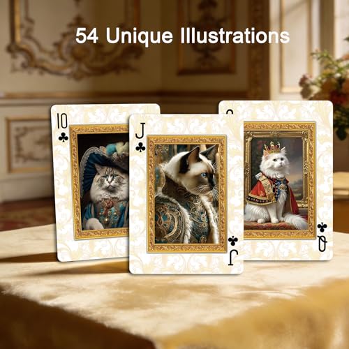 Naipes estilo vintage con tema gato real, 54 cartas miniatura 2