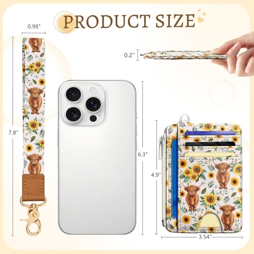Image of Kelvoris Highland Cow Slim Wallet Women Credit Card Holder, Small RFID Cute | Keychain, Zipper Coin Pocket, Front Pocket Thin Travel Card Case, Minimalist, 6 Card Slots, 1 ID Window, Ladies Gifts Woman