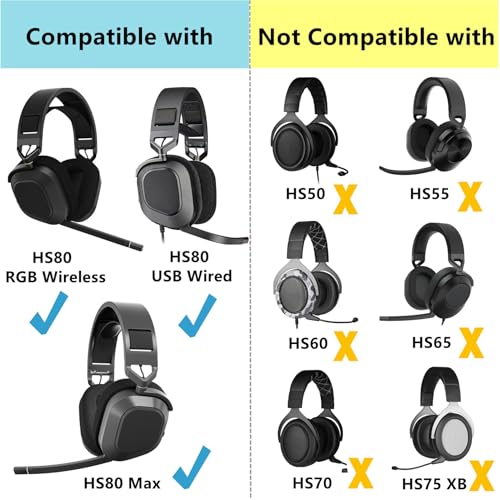 Almohadillas de repuesto para Corsair HS80 RGB Wireless, Wired, HS80 Max Headset | Almohadillas de gel refrescante con espuma de alta densidad Ice Silk - Negro miniatura 2