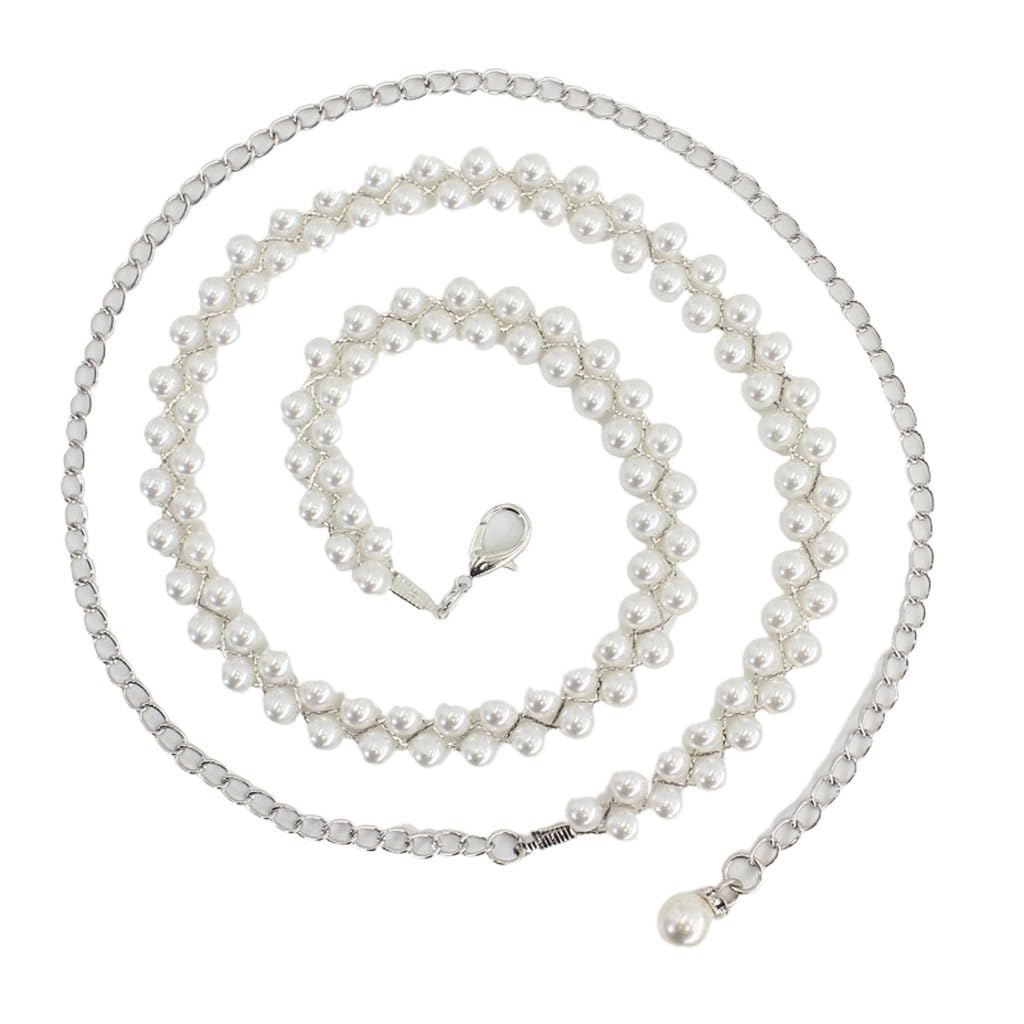 ZSLKDL Hook Adjustment Pearl Waist Chain Women's Decorative Dress Waist Cinching Thin Waistband Sweet Chain