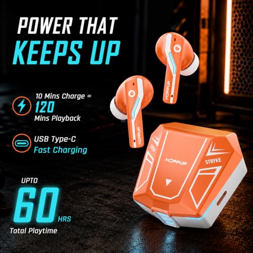 Image of HOPPUP Stryke S2 Gaming Earbuds, 35ms Low Latency, Bluetooth v6.0, 13mm Drivers, 60H Playtime, RGB LED, Type-C Fast Charging, TWS Wireless Earphones with Mic