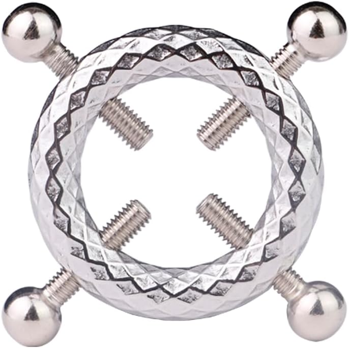 304 Stainless Steel Round Ring Shape Nipple Clips with Chains and Bells, Adjustable Metal Wearable Nipple Clamps Adult Sex Toy for Men Women - B