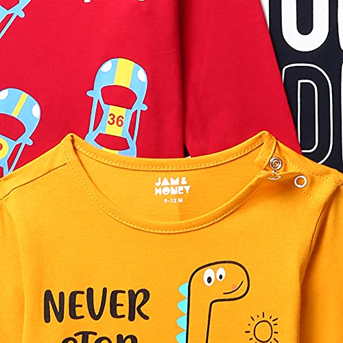 Image of Amazon Brand - Jam & Honey Baby Boy's Full Sleeves T-Shirt | 100% Cotton Printed Regular Fit T-Shirts | New Born Baby Clothes - 0 to 24 Months (Pack of 3)