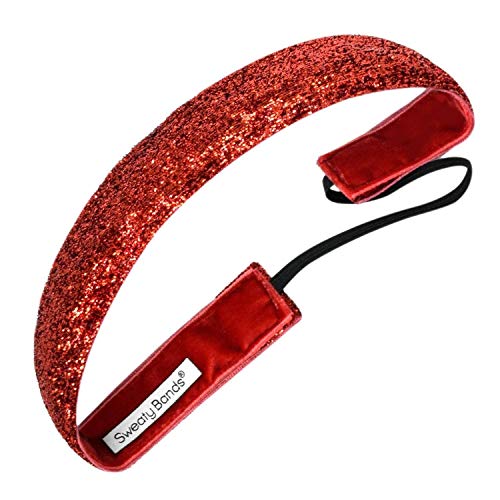 Sweaty Bands Womens and Girl Headband – Non-Slip Velvet-Lined Sparkle Hairband – Viva Diva Red 1-Inch