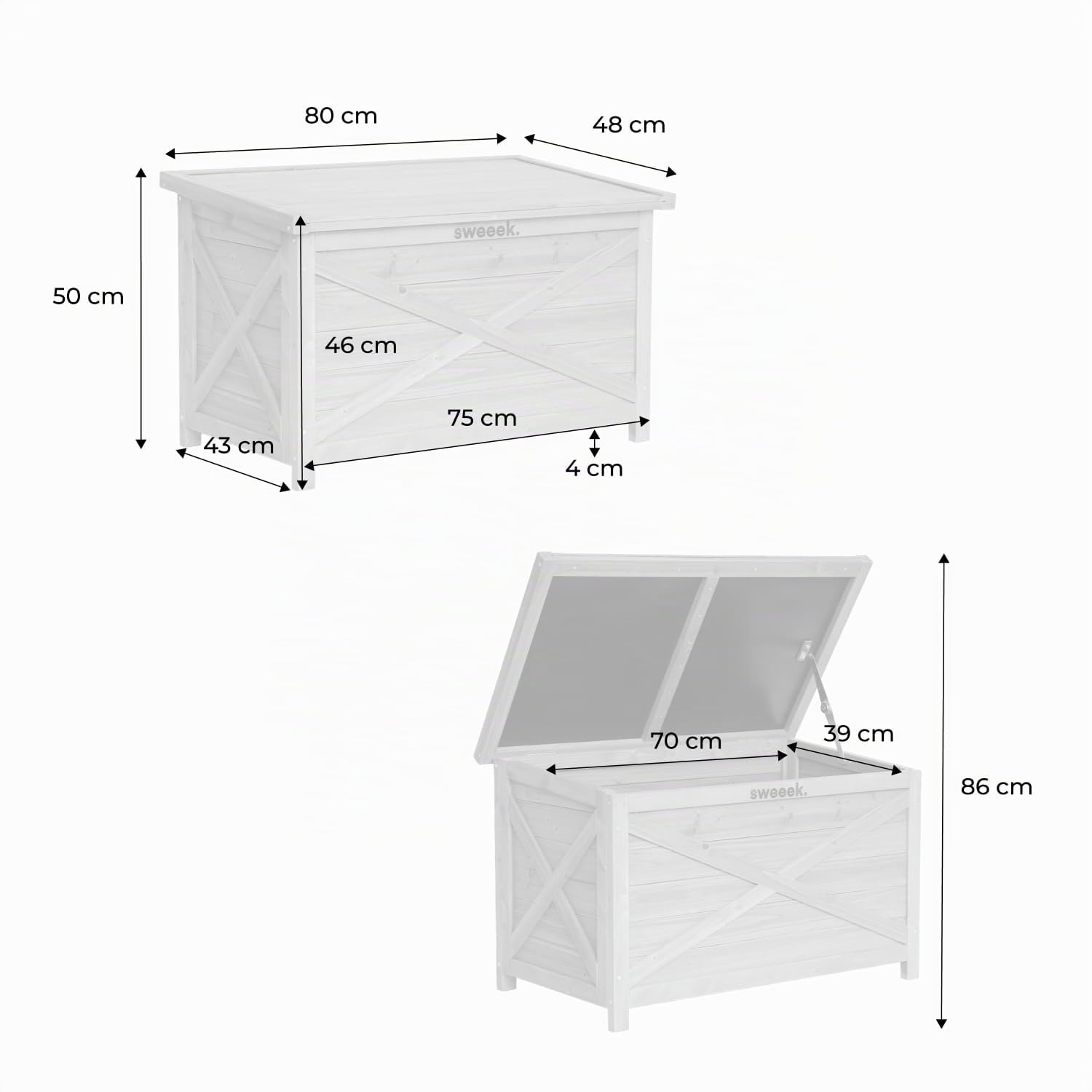 Alice's Garden sweeek - Coffre de rangement en bois 80 cm. naturel. L80 x P48 x H50cm. capacité 100L