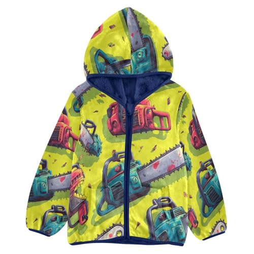 Chainsaws Pattern Print on Fabric Toddler Fleece Jacket Girl Boys Hooded Fleece Jacket Coat Warm Outwear Zip-up 3-10T