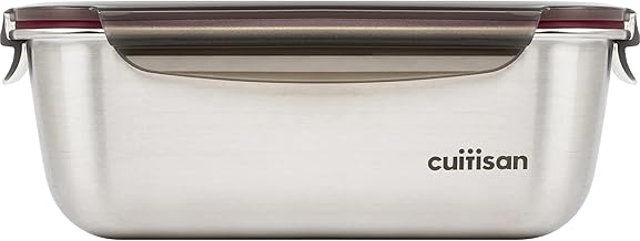 Candl Cuitisan (Flora) Rectangular Stainless Steel Food Storage Canister with Clip Lid Microwave and Oven Safe Storage Container EC7SS10 (259cm x 195cm x 96cm 2800ml)