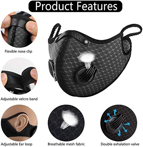 Begleri Anti-poussière Anti-Pollution Sport Lavable Réutilisable pour Le Cyclisme et la Course à Pied, Ensemble 2 (Noir) - Image 4