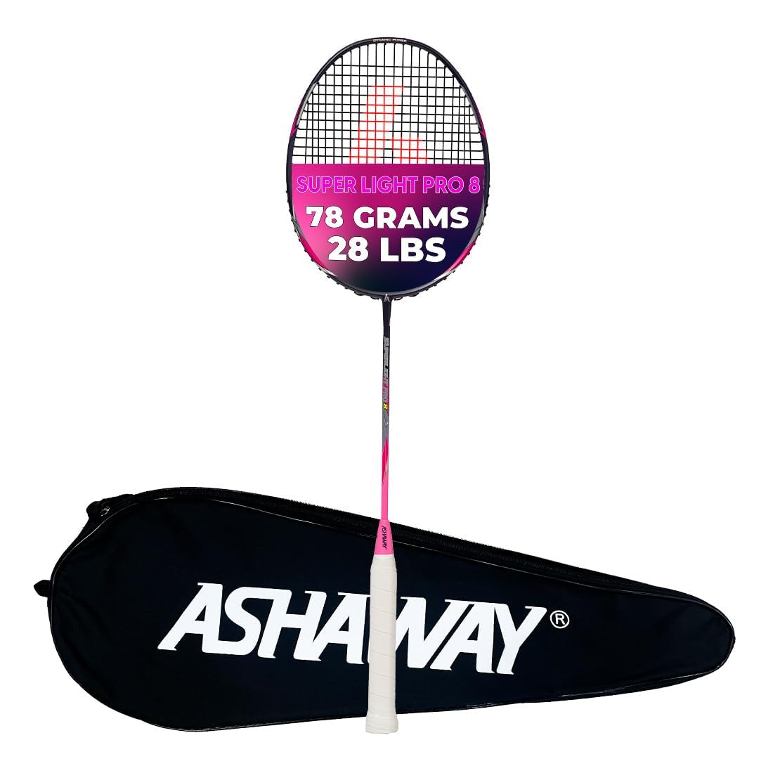 Badminton Racket Superlight Pro 8 Strung Racquet for Women & Men | 78 Grams | Upto 28 LBS | Even Balanced | Graphite Badminton Rackets (Pink)-image-48