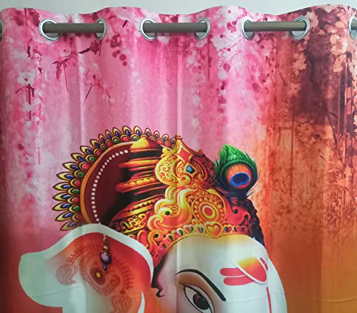 Image of 3D Digital Printed Heavy Fabric Shri Ganesha God Design Curtains for Pooja Room, Temple, Home, 4x9 feet, Set of 1 Pc
