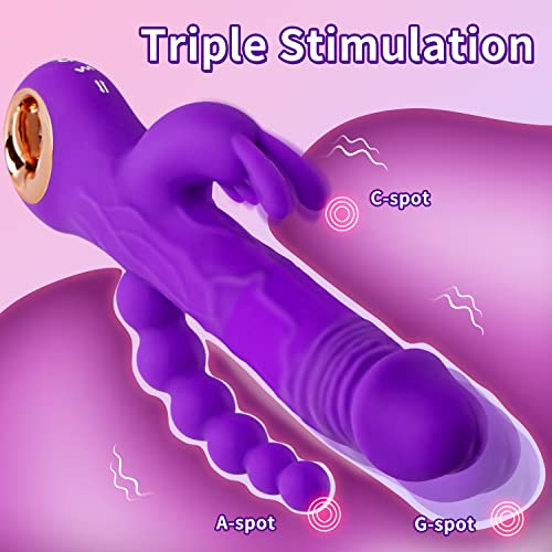 Thrusting Rabbit Vibrator G Spot Clitoral Anal Dildo Stimulator Adult Sex Toys With One Click Enhancement, 3 Powerful Thrusting Speeds & 9 Vibrating Vagina Nipples Stimulation For Women (A-Purple) #TOP3