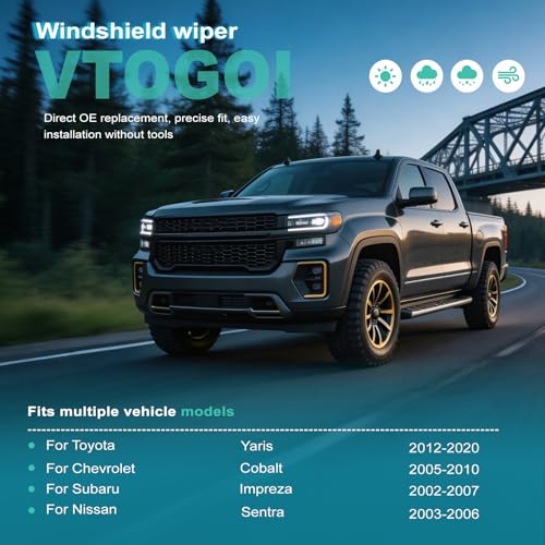 Image of VTOGOI OEM Quality 22''+17'' Windshield Wiper Blades,Premium All-Seasons J-Hook Replacement Wiper Blades (2 Pack)
