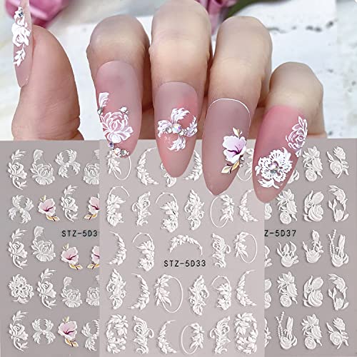 Flowers Nail Stickers Embossing Butterfly Nail Art Decals 5D Self Adhesive Design Nail Art Supplies Exquisite Luxury Flower Leaf Lace Pattern Nail Art Sticker For Women Diy Nail Decorations (6 Sheets) #TOP5