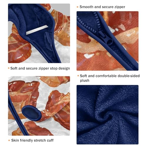 Bacon Strips Pattern Print Design Toddler Fleece Jacket Girl Boys Hooded Fleece Jacket Coat Warm Outwear Zip-up 3-10T3