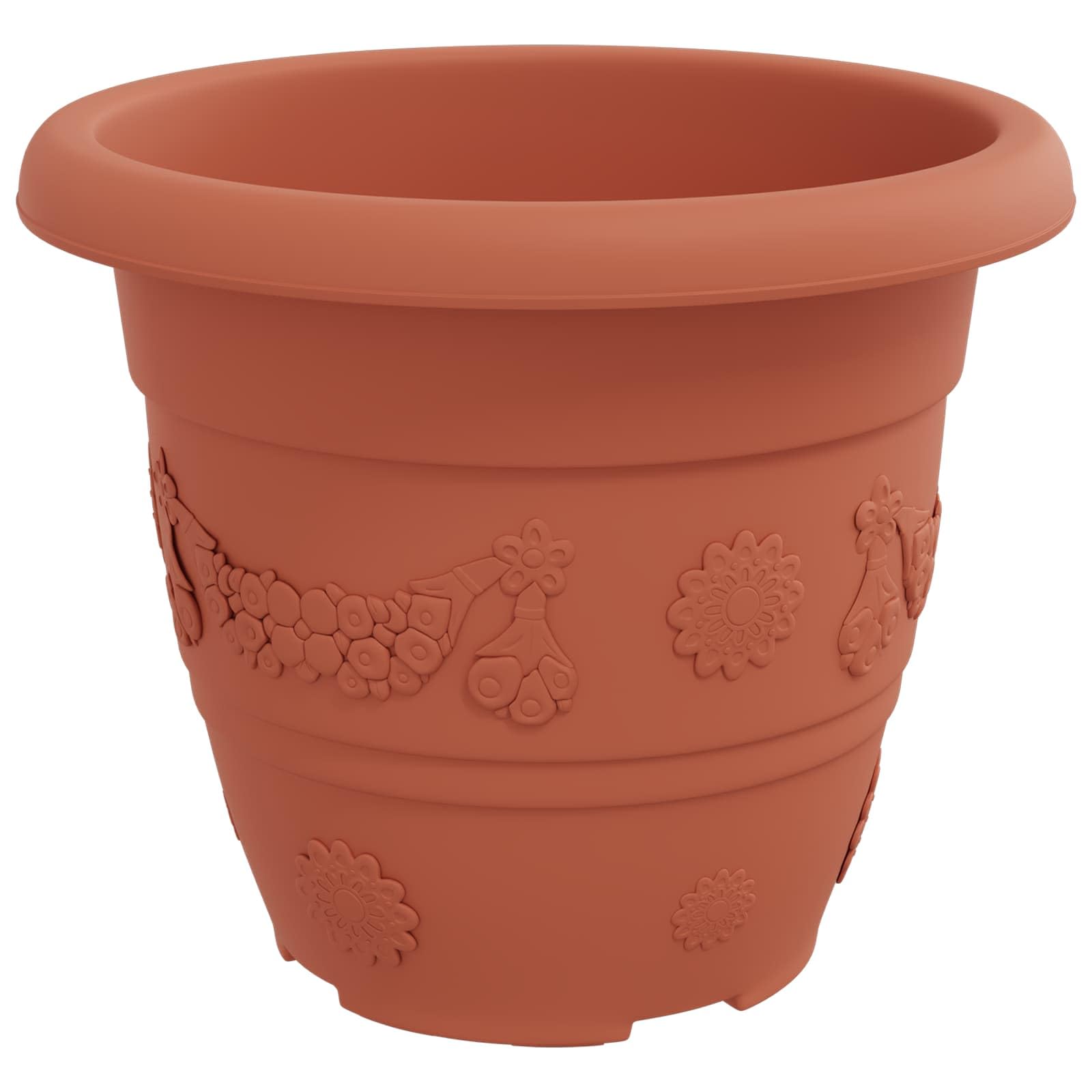 6er Set Blumentöpfe Ziegelrot Ø 26 cm Kunststoff Pflanztöpfe | Robuste Pflanzkübel mit Entwässerungslöchern für gesundes Pflanzenwachstum auf Balkon, Terrasse und im Garten.