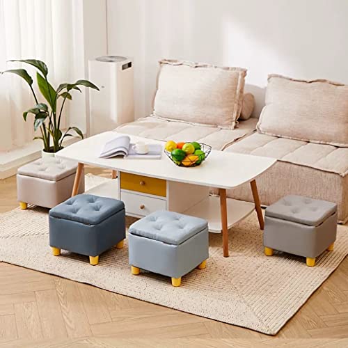 Repose-pieds avec cube de rangement tabouret beige chambre - 3
