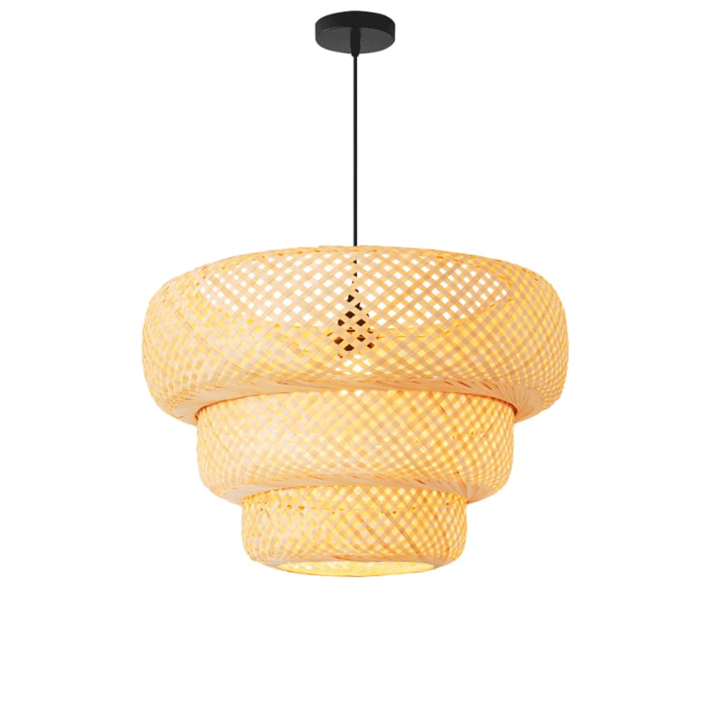 YNAHZAOK Bamboo Weaving Chandelier Natural Bamboo Purely Hand-Woven Lampshade Adjustable Hanging Cord E27 Wabi Sabi Wind Pendant Light for Kitchen Island Dining Room Bedroom Living Room Creative