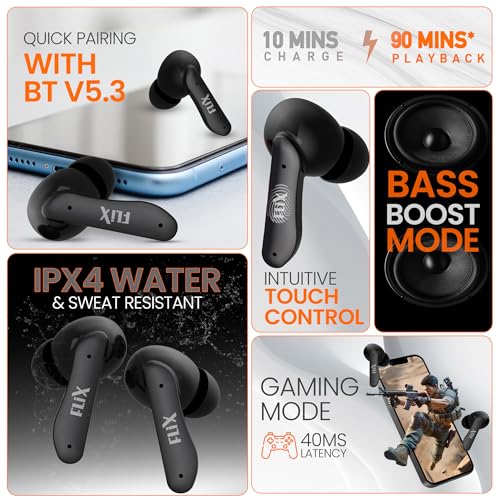 Image of FLiX (Beetel T22 Nitro Buds True Wireless in Ear,Bluetooth v5.4(Quick Paring),10mm Super Bass Drivers,IPX4 Rated,Quad Mic with ENC,Touch Controls, 50hrs Playback, AI Voice Assistant (XTW-T22)(Black)
