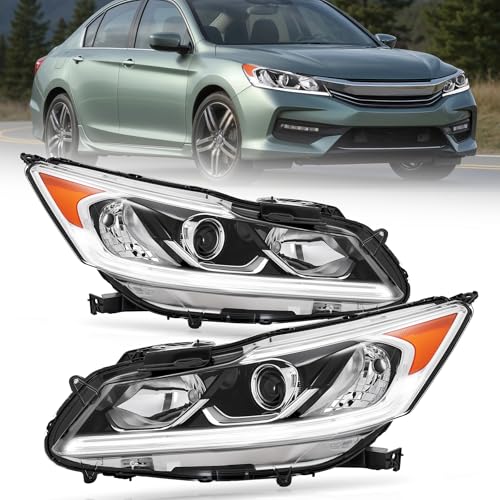 VRC Pair Headlight Compatible with 2016-2017 Honda Accord Left & Right Head Lamps with Amber Reflector Headlamp with LED Daytime Running Light