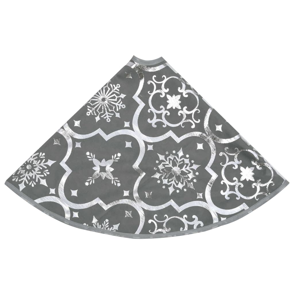 Couverture de sapin de Noël de luxe grise 90 cm en tissu avec motif neige et chaussette, couverture de sapin ronde pour salon, tapis de sapin et protection de sol, jupe d'arbre pour