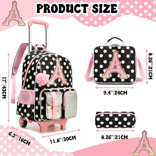 Image of Meetbelify 3 in 1 Backpack with Wheels for Girls Rolling Letter Backpack Cute Carry on Backpacks Kids Luggage with Lunch Box Pencil Case for Elementary Student