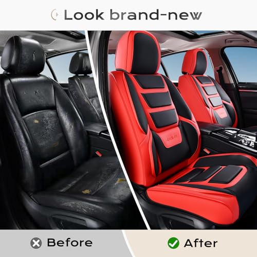 Image of Coverado Car Seat Covers, Front Covers for Cars, Car Seat Cover Front Seats, Automotive Seat Cover, Waterproof, Leather Car Seat Cushion, Universal Interior Covers Seat Protectors for Most Cars Red