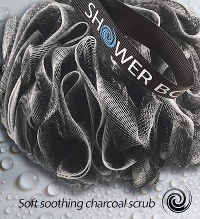 image for Loofah Charcoal Bath Sponge XL 75g Set by Shower Bouquet: 4 Pack, Extr