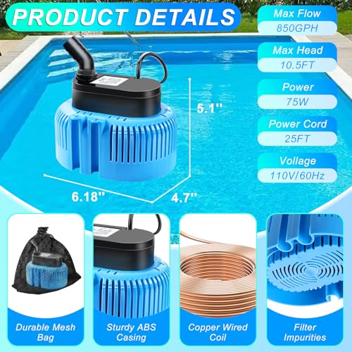 Deeprbetter Pool Cover Pump Above Ground, Submersible Water Pump thumb #5