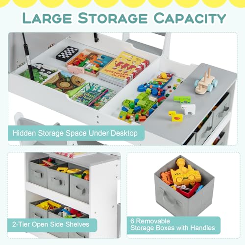 Costzon-3-in-1-Kids-Table-and-Chair-Set-Wood-Art-Table-Easel-Set-w-2-Chairs-6-Storage-Bins-Paper-Roller-Paint-Cups-for-Draw-Write-Play-Arts-Crafts-Toddler-Table-and-Chair-Set-Gray Costzon 3 in 1 Kids Table and Chair Set Wood Art Table Easel Set w 2 Chairs 6 Storage Bins Paper Roller Paint Cups for Draw Write Play Arts Crafts Toddler Table and Chair Set Gray