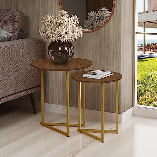 Conjunto de Mesa De Apoio Jade Sala Estar Pé de Aço Luxo