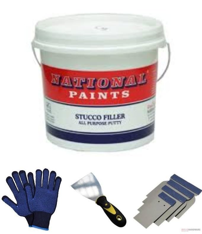 ABBASALI National Paints 3.6L Galon Stucco Filler All Purpose Putty With 3" Scrapper,4Pcs Scrapper Set & Glove