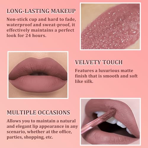 INBOLM Lip Liner and Lipstick Set,Nude Lip Liners with Nude Lipstick for Women Nude Lipstick,Non-Stick Cup,Matte Waterproof Nude Lipstick Makeup Kits Make Up Gift Set for Lady - Image 6