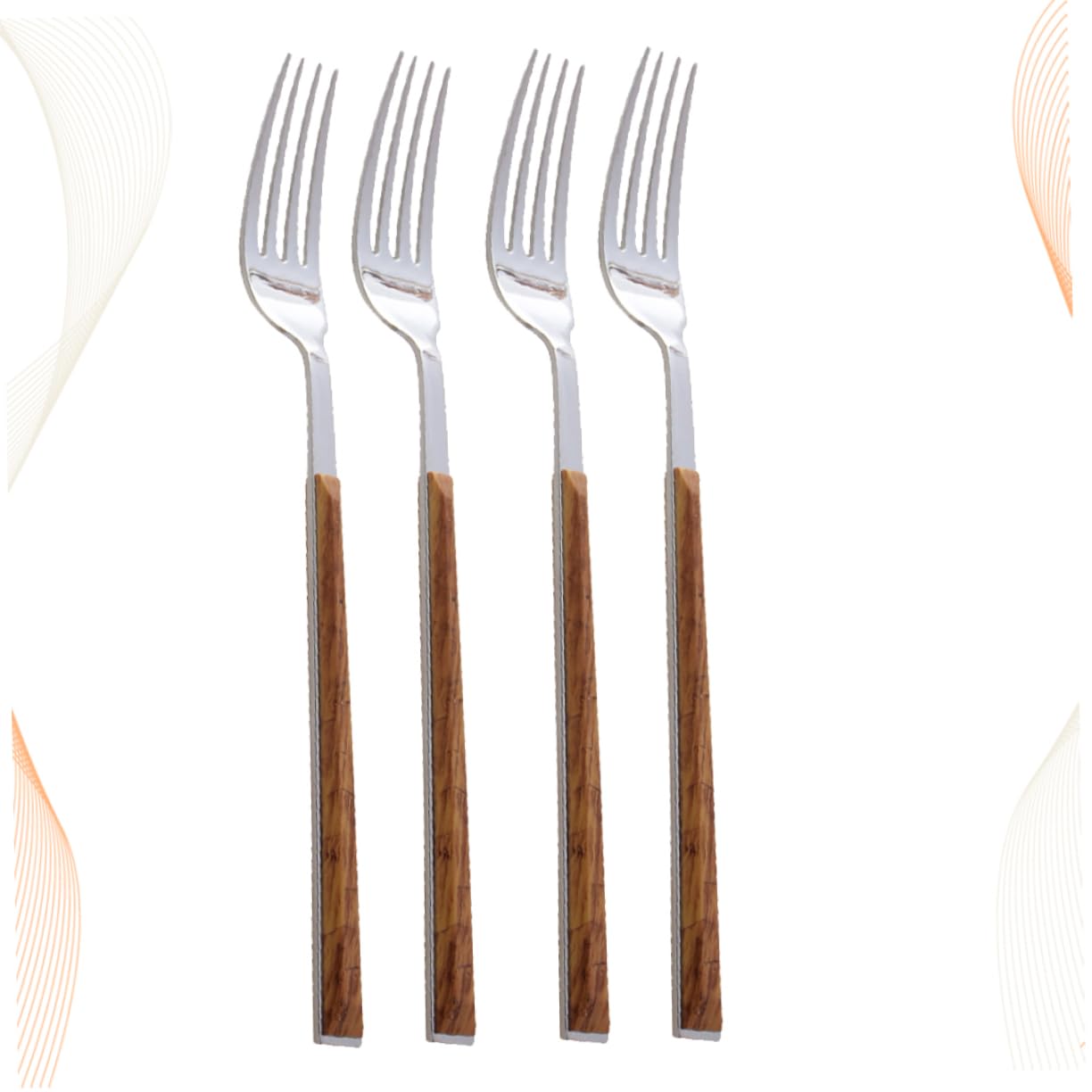 OFFSCH 4pcs Stainless Steel Dinner Fork Set with Imitation Wood Handles Elegant Cutlery for Fine Dining Easy to Clean for Everyday Meals and Special Occasions