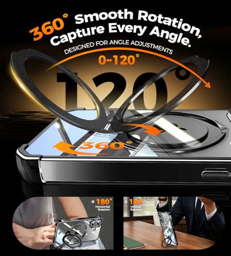 Image of Soft Case for iPhone 17 with 360 Rotating Magnetic Stand, Compatible with Mag-Safe, 4X MIL-Drop Protection, Lightweight Glossy Anti-Yellowing Clear Back Phone Cover for iPhone 17 6.3 inch, Black