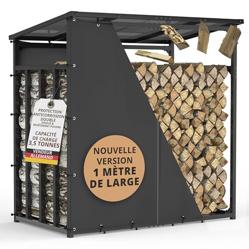 LAWA Living and Lifestyle Étagère à bois de chauffage extérieure en métal avec toit et housse de protection 185 x 105 x 185 cm 50 kg Galvanisé 1m Range buche...