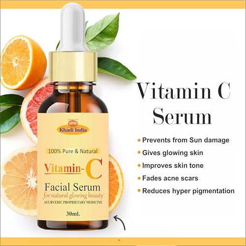 Image of Khadi Herbal Vitamin C Face Serum for Glowing Skin | Brightening and Hydrating Serum for Daily Skin Care | Suitable for All Skin Types 30ML