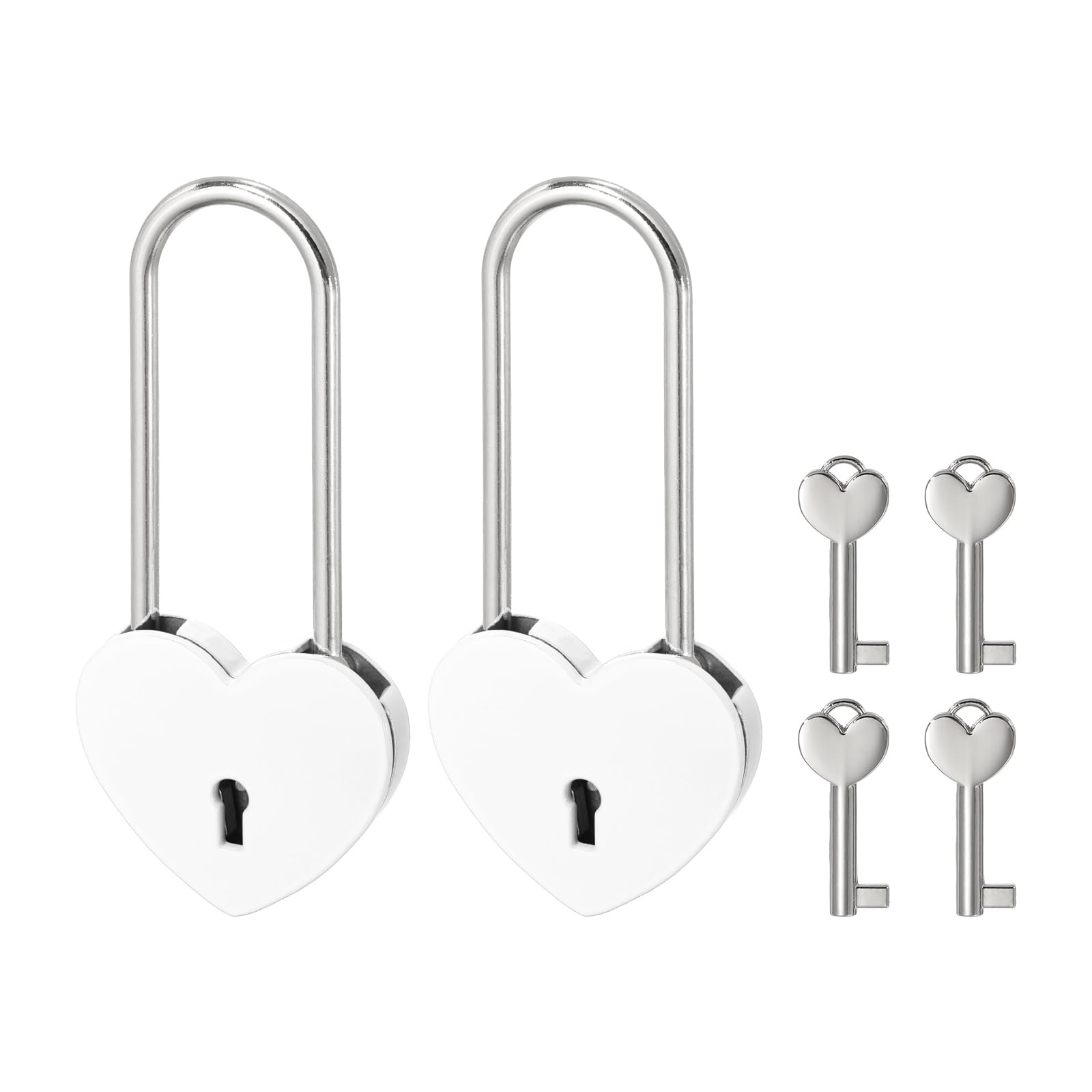 PATIKIL Mini Heart Lock with Key, (1.8"x3.9", White) (2 Pcs), Heart Shaped Padlock Metal Love Locks, Suit for - Lover Bridge/Anniversary/Diary Book/Handbag/Jewelry Box