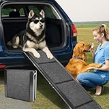 YINGXUN Foldable Dog Ramp for Car, SUV & Truck – Non-Slip Rug Surface, Lightweight Aluminum Pet Ramp, for Medium & Large Dogs, Max Load 250LBS 62"/158cm x 17"/43cm (Black)