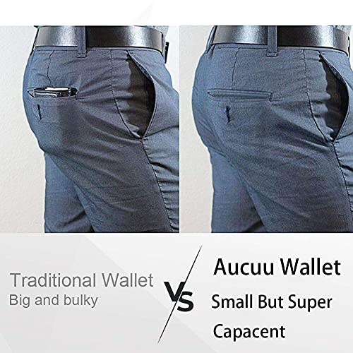 Aucuu Minimalist Wallet, RFID Blocking Anti Theft Leather Credit Card Pocket Purse with Card Slots, Gift for Men & Women - Black, 11.2x8.3x1cm - Image 5