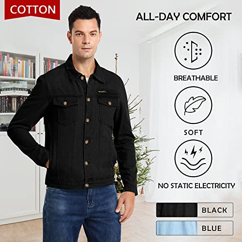 Jyg Jean Jacket For Men Casual Ripped Slim Fit Denim Jacket Classic Trucker Jean Coat (Black,Xl) #TOP2