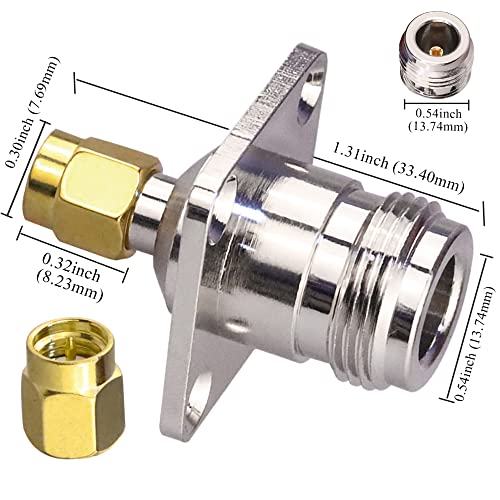 TUOLNK Pack 2 Adaptadores Panel N Hembra a SMA Macho Coaxial miniatura 4