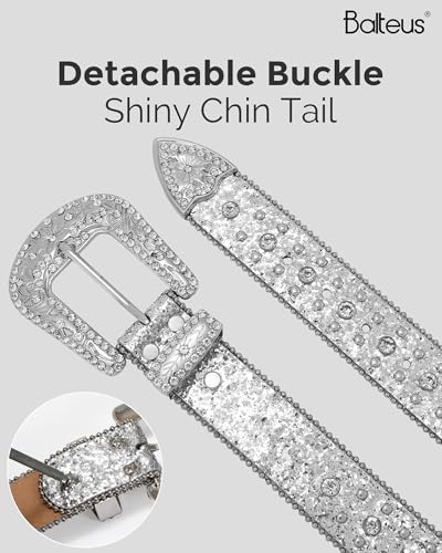 Image of Sparkly Rhinestone Diamond Sequin Studded Belt for Men & Women - Western Cowgirl Cowboy Style