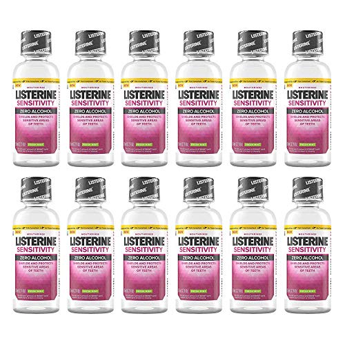 Listerine Mouthwash Sensitivity Zero Alcohol Fresh Mint Travel Size 3.2oz (12 Pack)