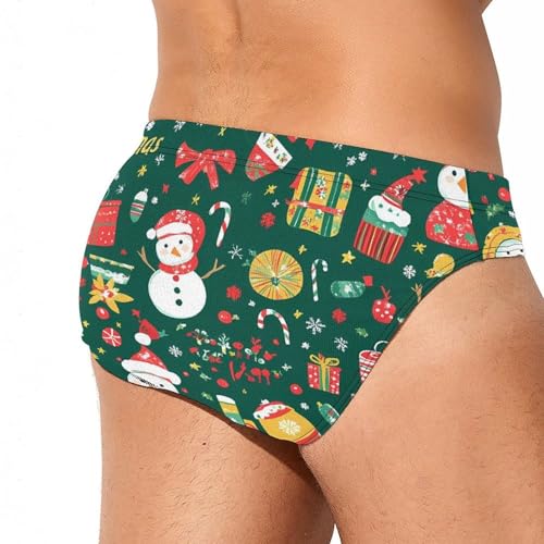 Merry Christmas Tree Snowman Gift Mens Swim Briefs Bikini Sexy Low Rise Trunks Swimsuit Bathing Suit Beach3