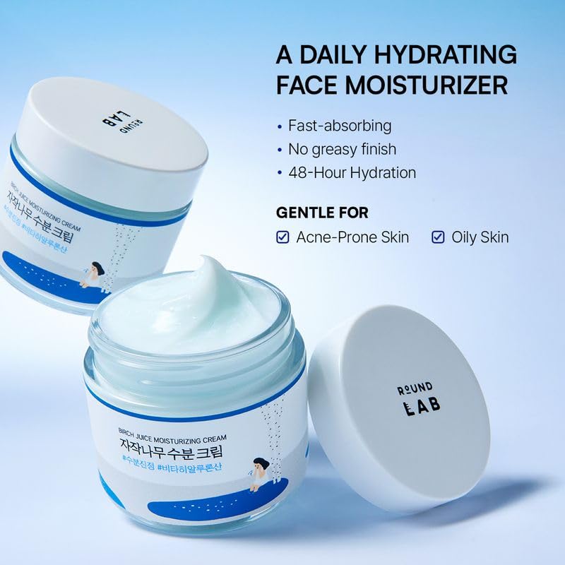Amazon.com: ROUND LAB Birch Juice Moisturizing Cream 2.7 Fl Oz, 48-Hour  Deep Hydrating Face Moisturizer with Birch Sap & Vita Hyaluronic Acid for  Acne-Prone Skin, Reduces Sebum, Oil, Blackheads, Korean Skin Care :