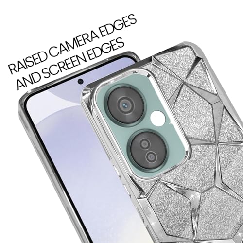 Image of Stylish Gradient Glitter Clear Case for OnePlus Nord CE 3 Lite 5G Luxury Electroplated 3D Cube,Diamond Bling Shiny Soft TPU Clear Shockproof Women & Teen Girls Protective Phone Cover(Silver)