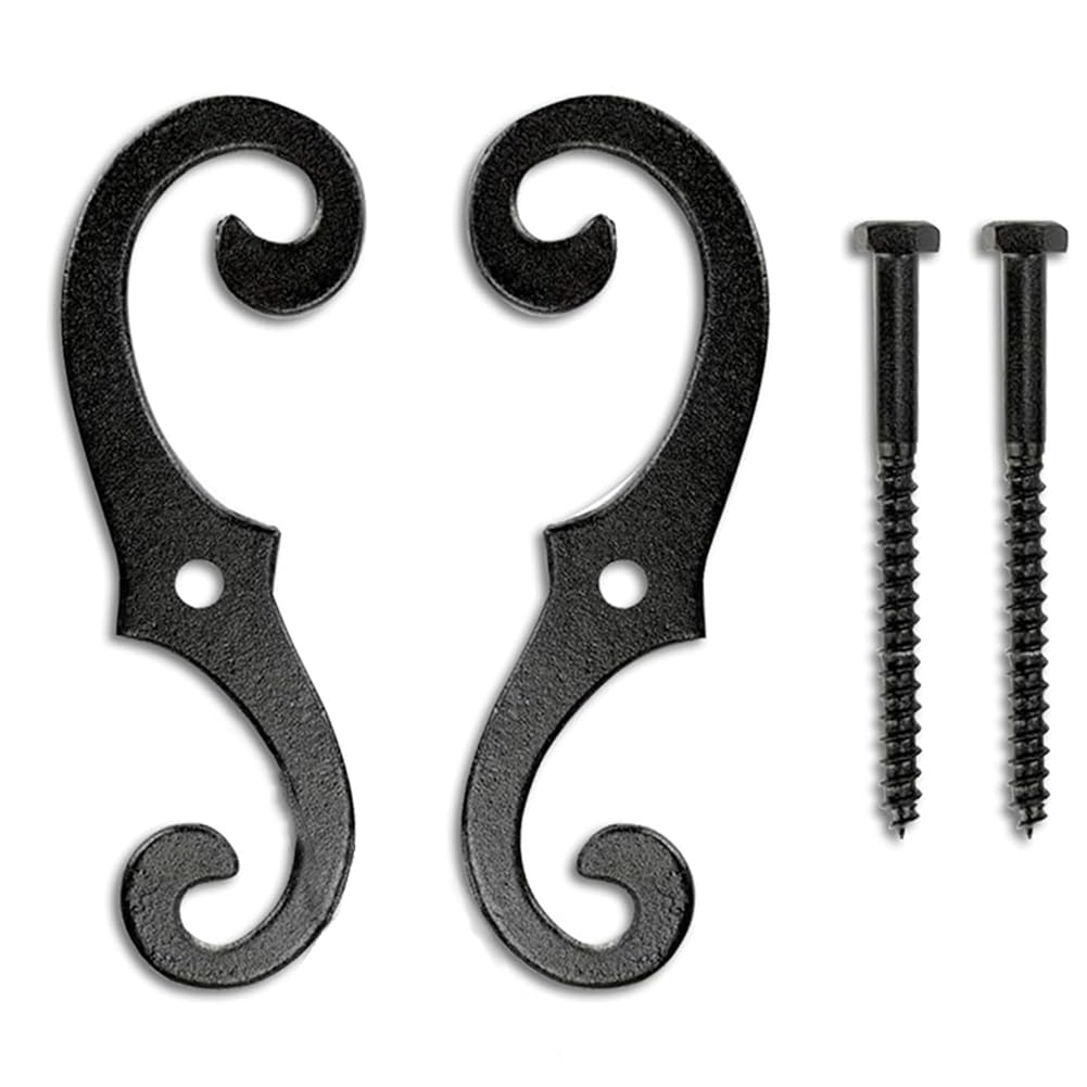 Fegtrtyoa Black 2Pcs Cast Iron Shutter Fasteners - Decorative S-Shape Shutter Dogs Hardware - Rust- External Shutter Tieback