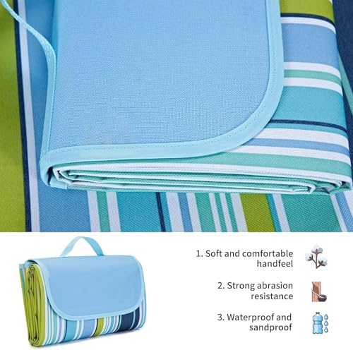 Image of Beach Blanket Outdoor Picnic Blankets Mat 80 inchx60 inch Extra Large Waterproof Sand Proof Camping Blanket Lightweight Folding Portable Travel Blanket for Family Park Beach Grass(Sky)